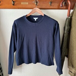Cropped Ribbed Long Sleeve - Navy